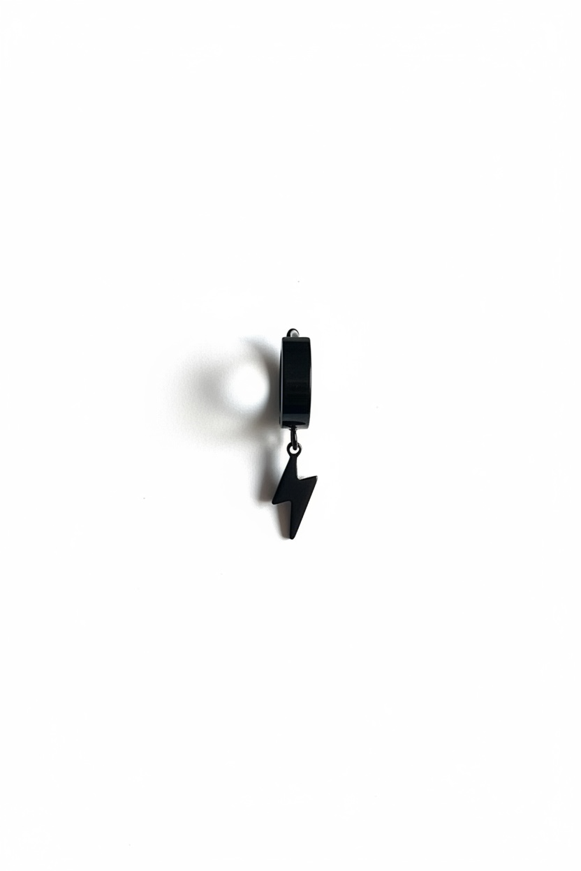 Black earring with a triangle design on a white background