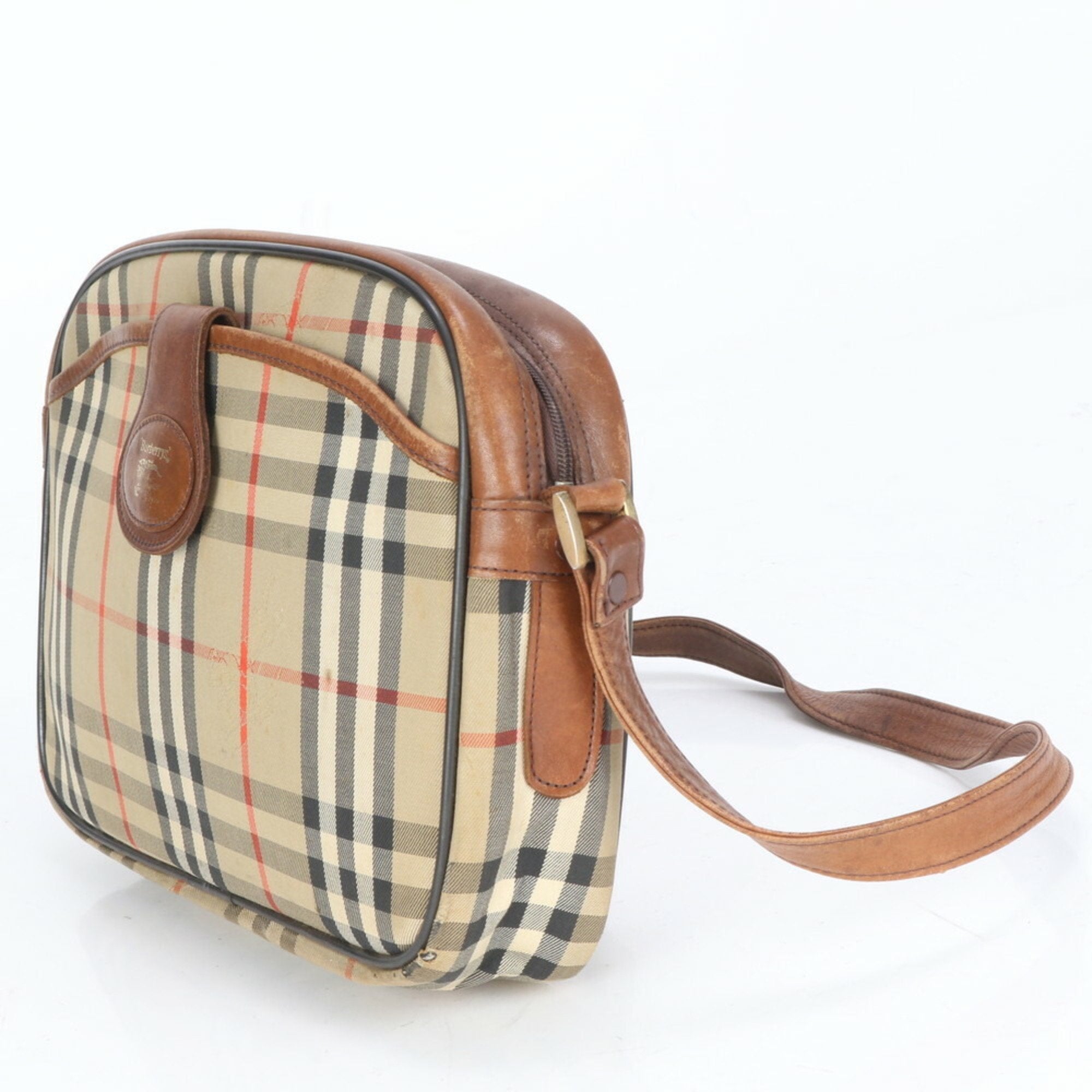 Burberry Leather Canvas Shoulder Bag Tote Bag (Pre-Owned)