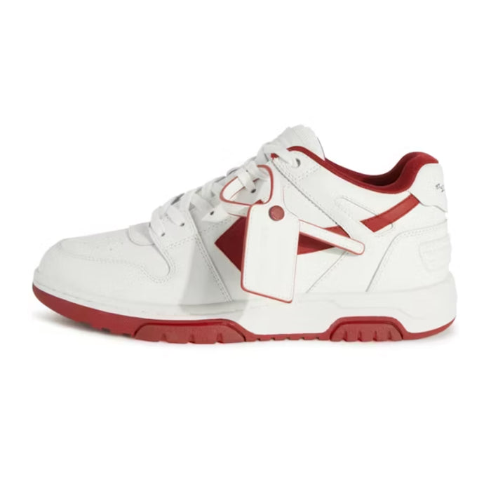 OFF-WHITE Out Of Office OOO Low Tops White Red White Tag Available at Pick your kiicks.