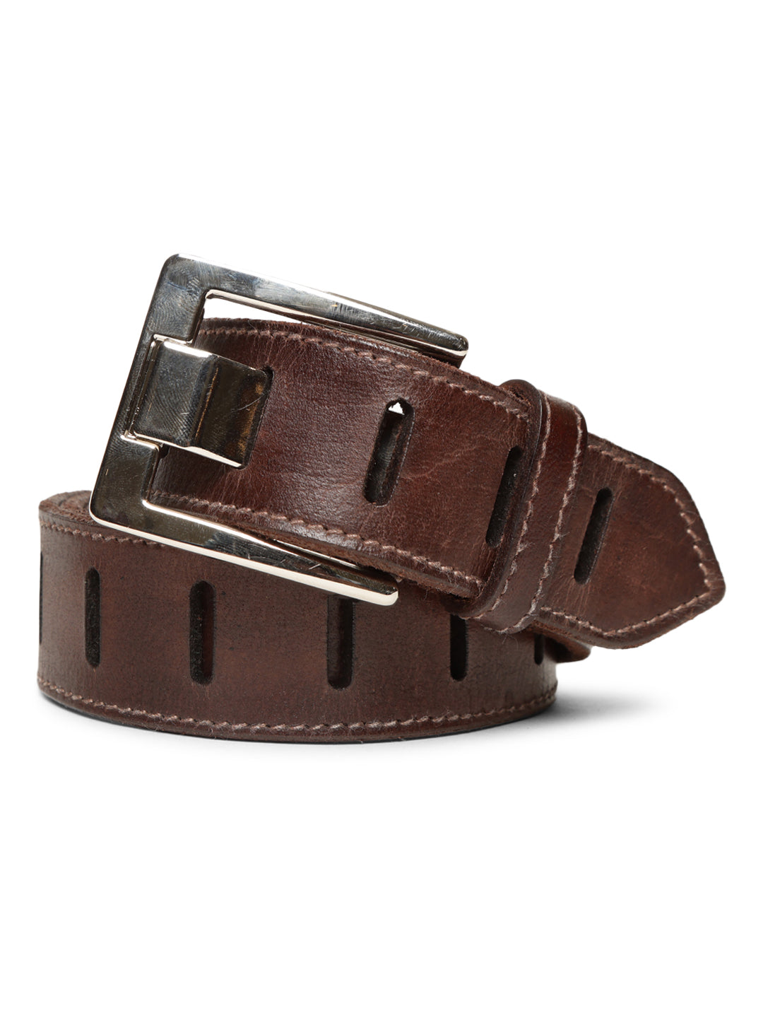 Brown Leather Laser-Cut Design Men's Belt by Art N Vintage