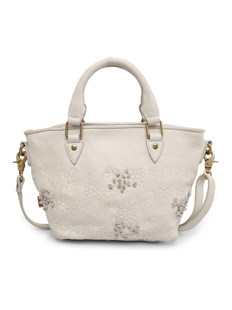 Floral Bliss: L.Green Leather Mini Tote bag with Flower Embroidery
