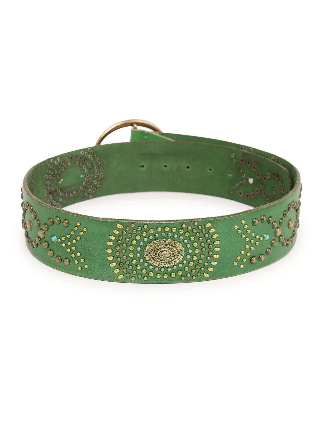 Emrald Jewelled Wide Hip Belt in Leather by Art N Vintage