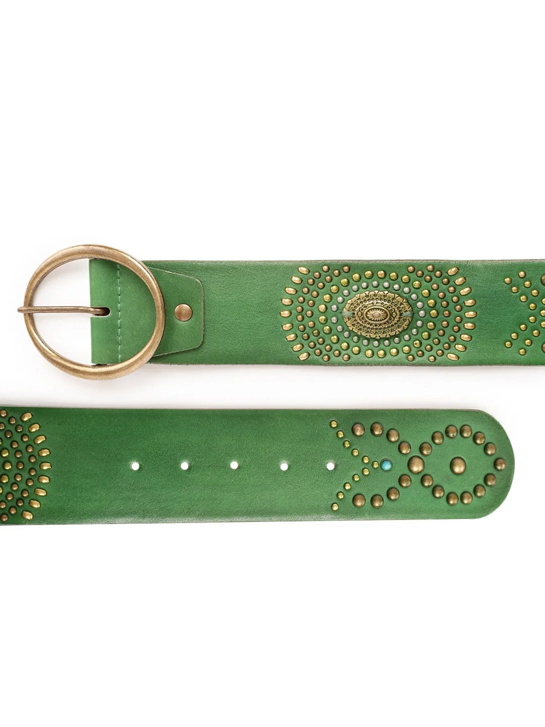 Emrald Jewelled Wide Hip Belt in Leather by Art N Vintage