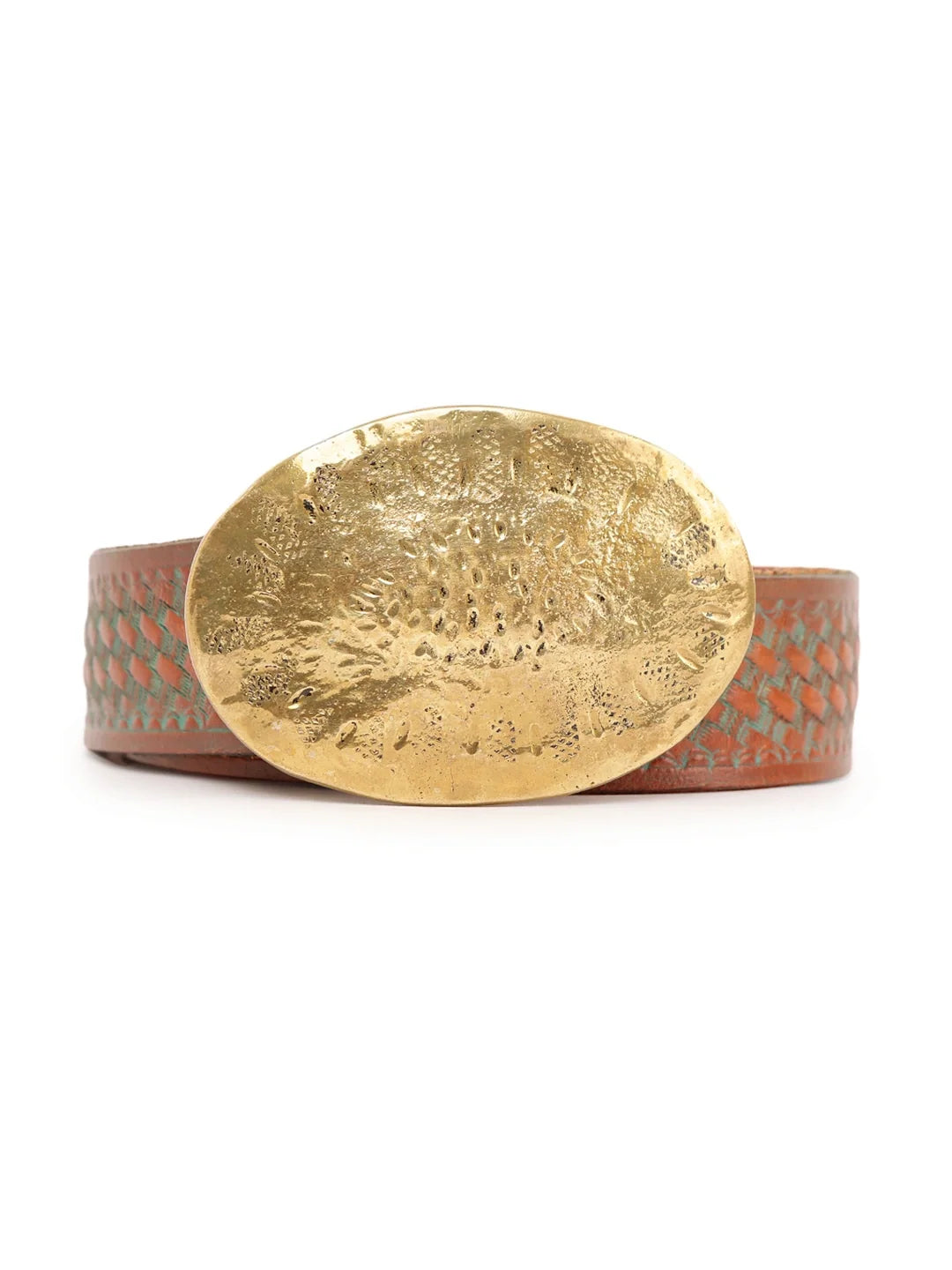 Patina Finish Leather Jeans Belt in Tan by Art N Vintage