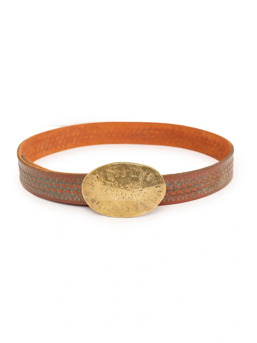 Patina Finish Leather Jeans Belt in Tan by Art N Vintage