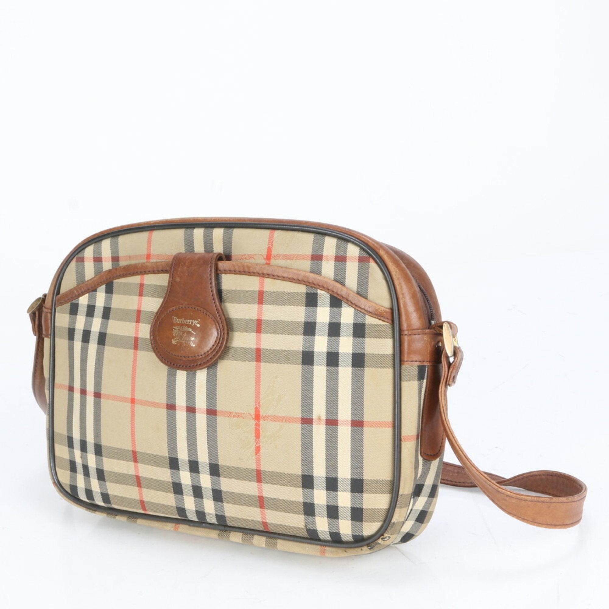 Burberry Leather Canvas Shoulder Bag Tote Bag (Pre-Owned)