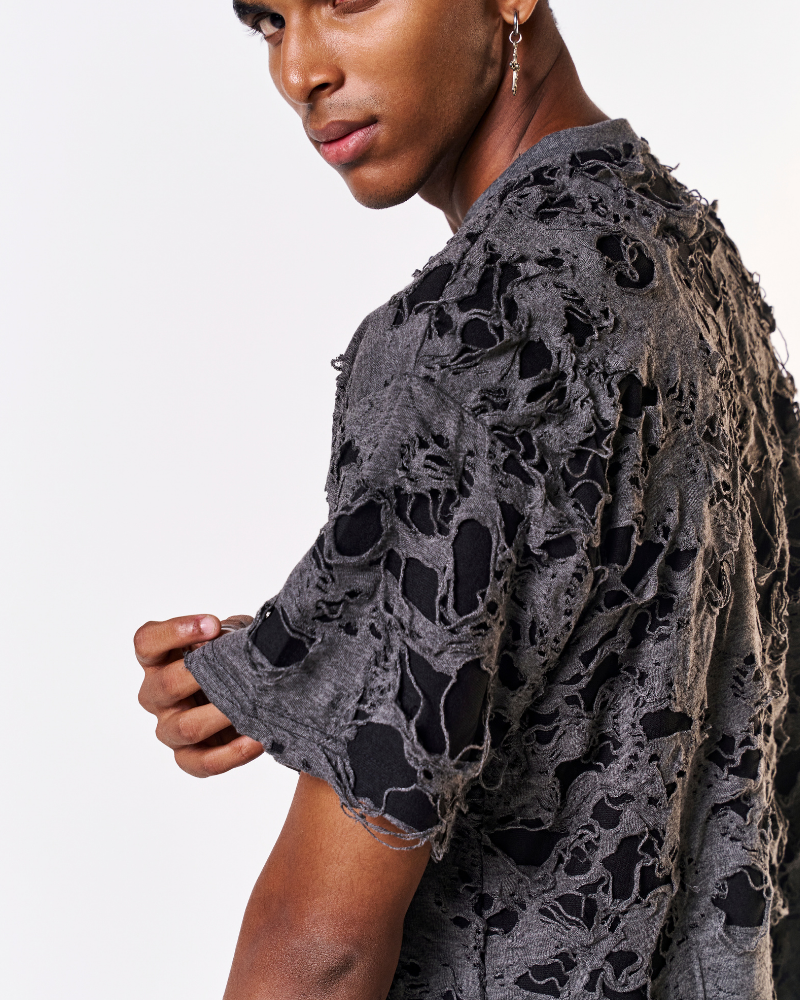 GREY TORN OVERSIZED T-SHIRT