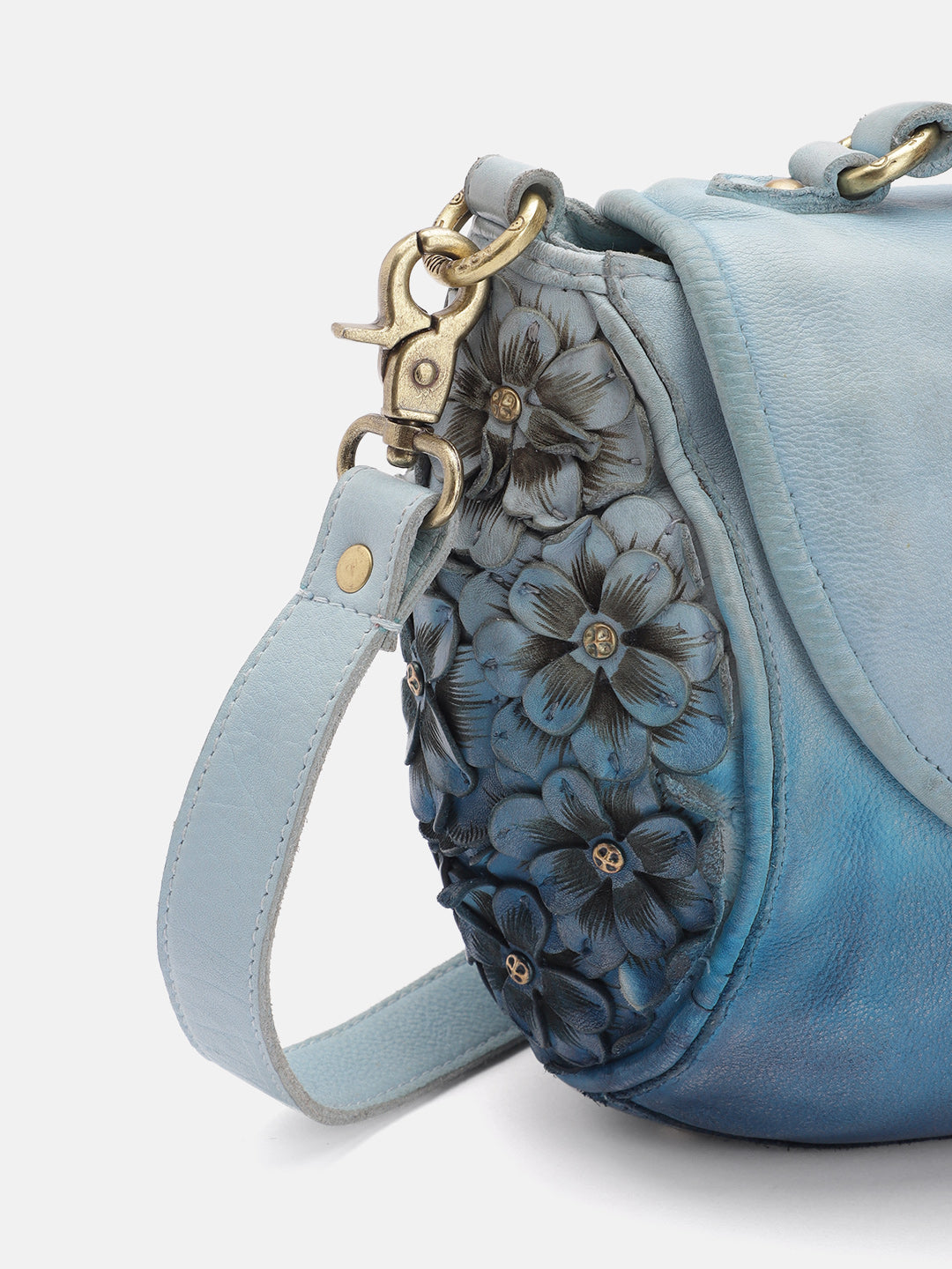 Azure Aster Elegance: Blue Leather Crossbody for Effortless Style