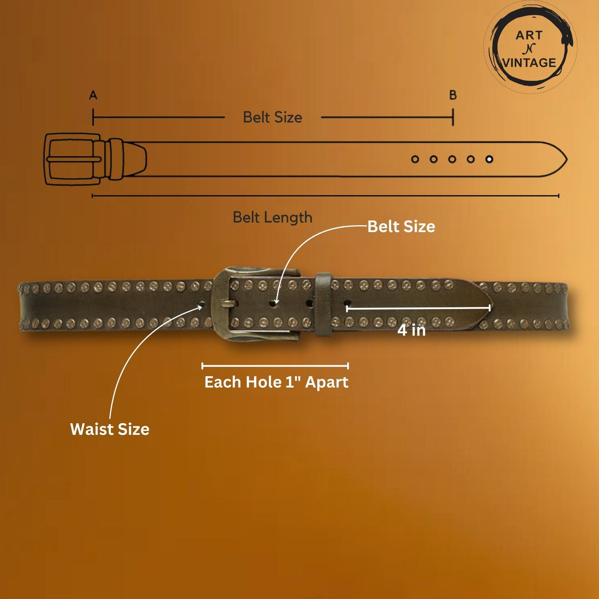 Rustic Rebel: Olive Genuine Leather Studded Men's Belt - Stylish & Durable by Art N Vintage