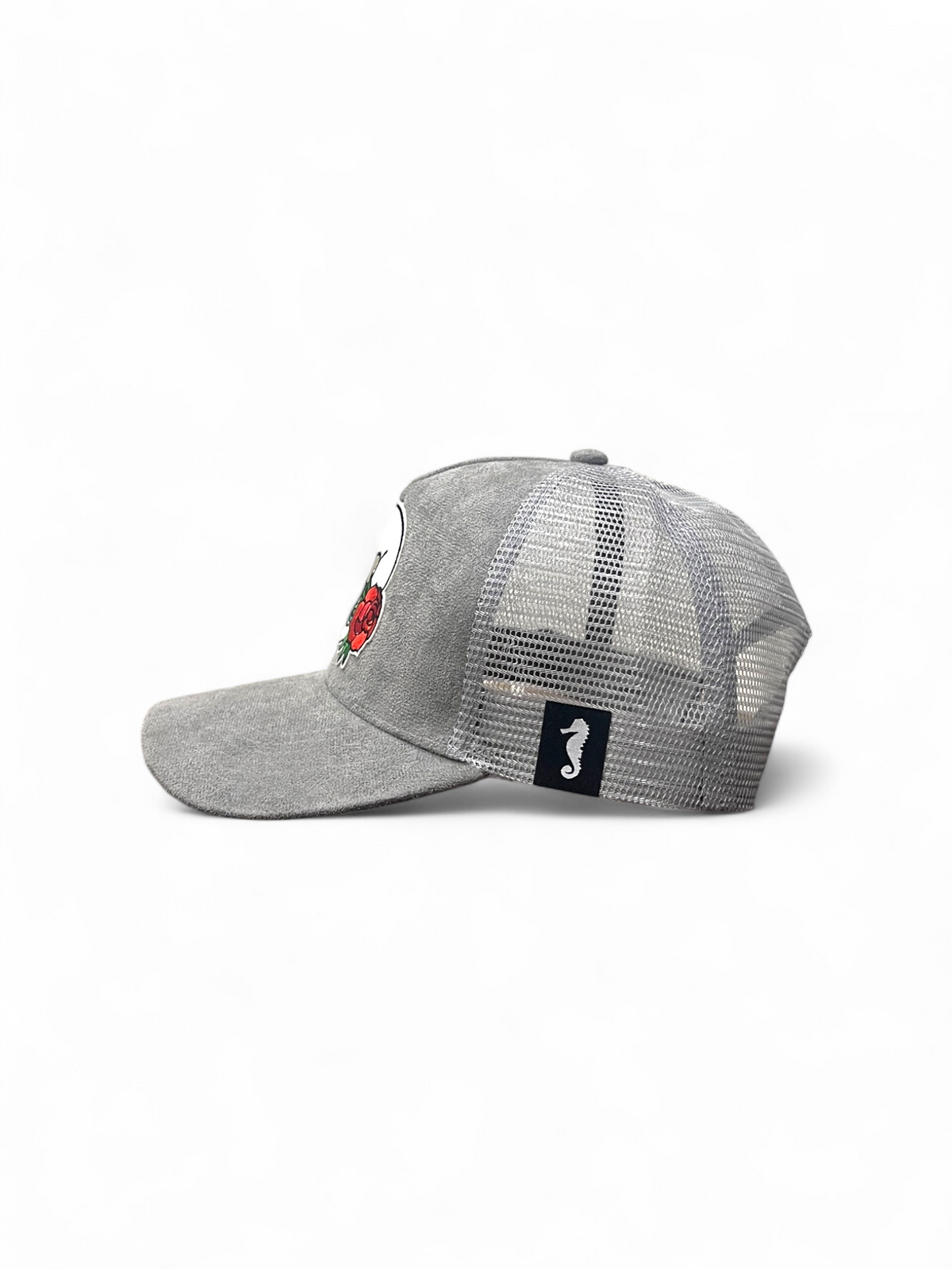 Skull & Roses - Grey Suade Trucker Cap