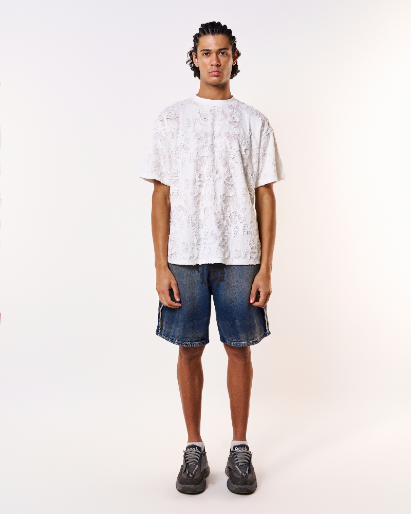 WHITE TORN OVERSIZED T-SHIRT