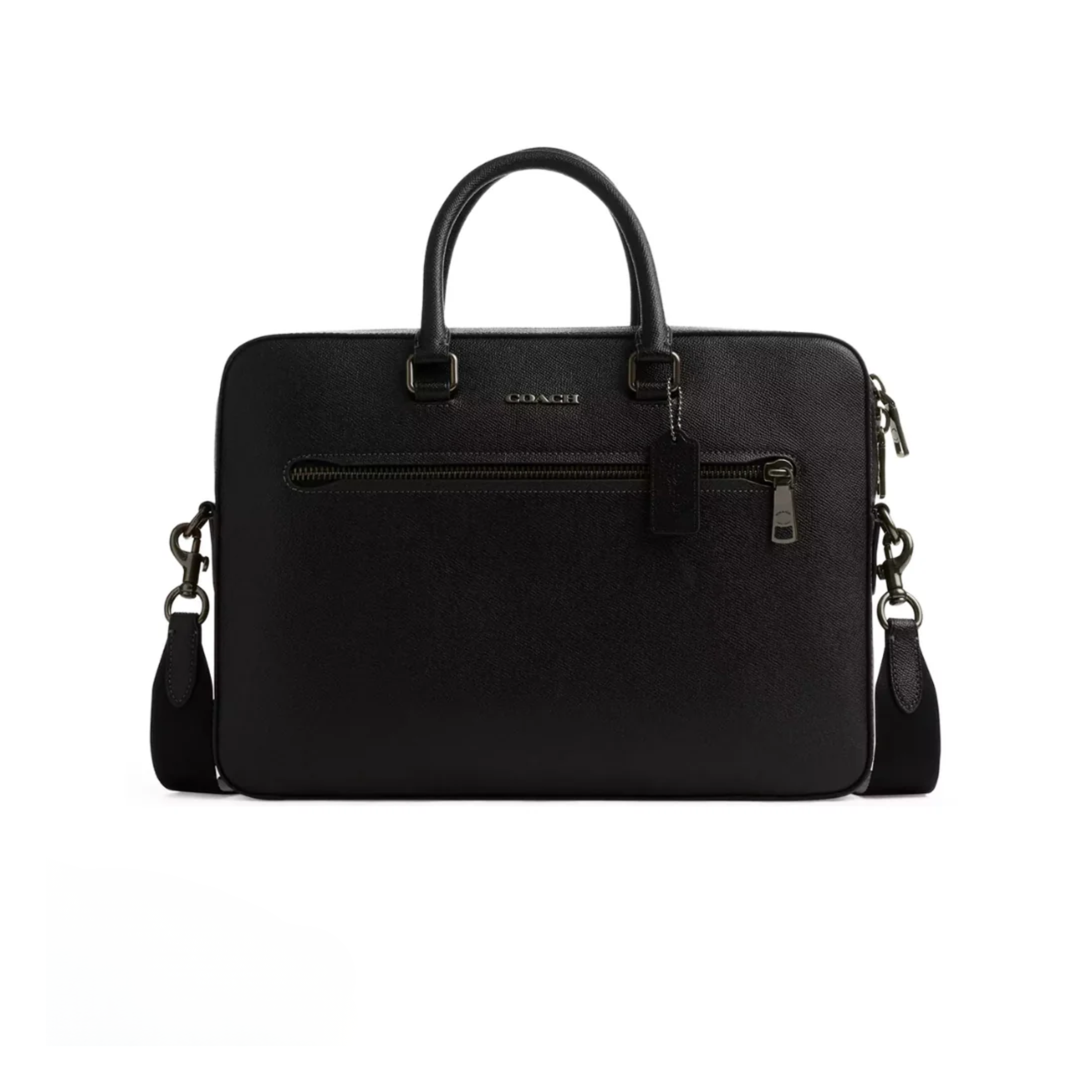 Coach Ethan Slim Brief In crossgrain leather Gunmetal Black