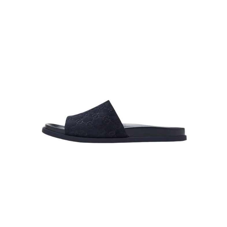 GUCCI SUEDE SLIDES NAVY BLUE