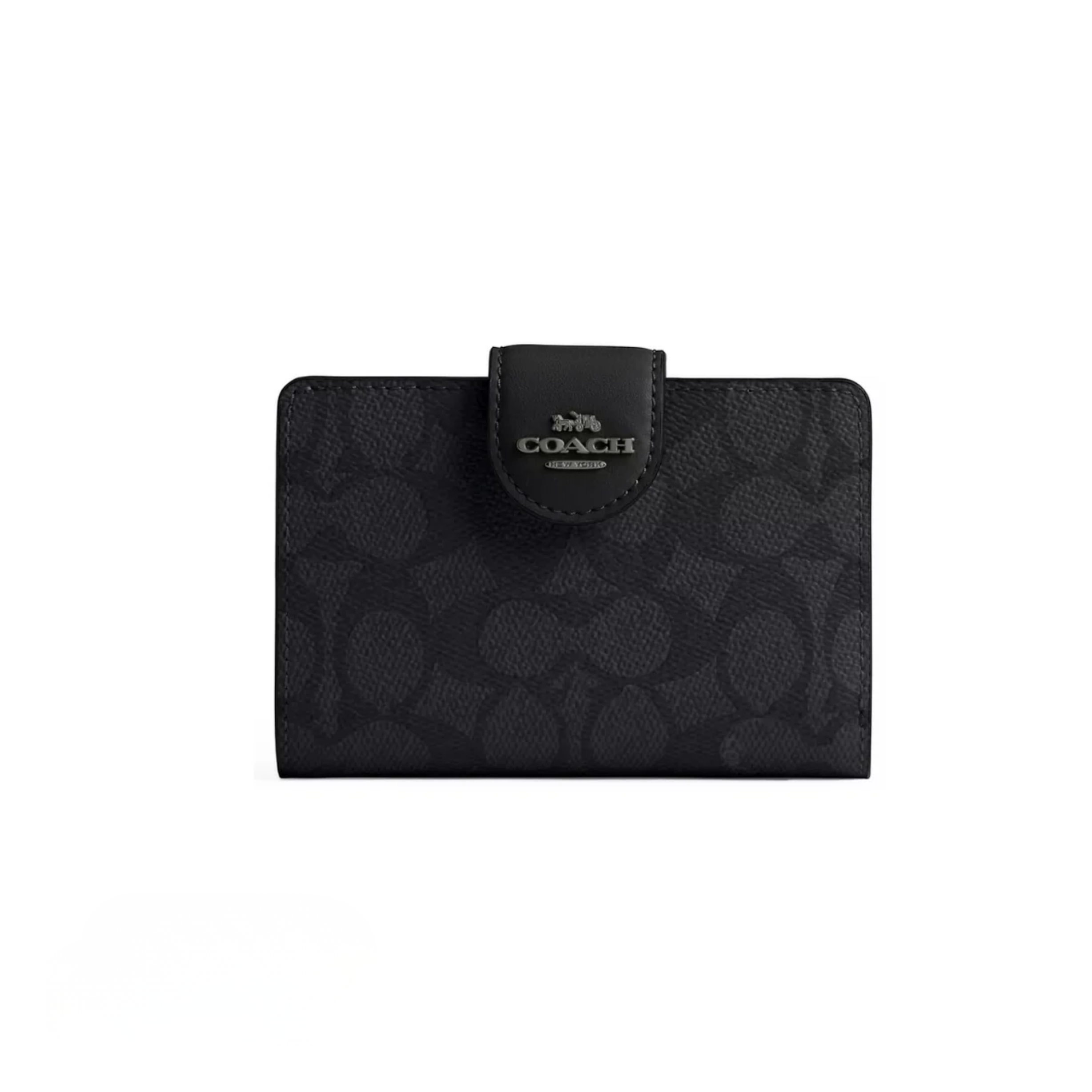 Coach Medium Corner Zip Wallet In Signature Canvas Gunmetal Charcoal Black