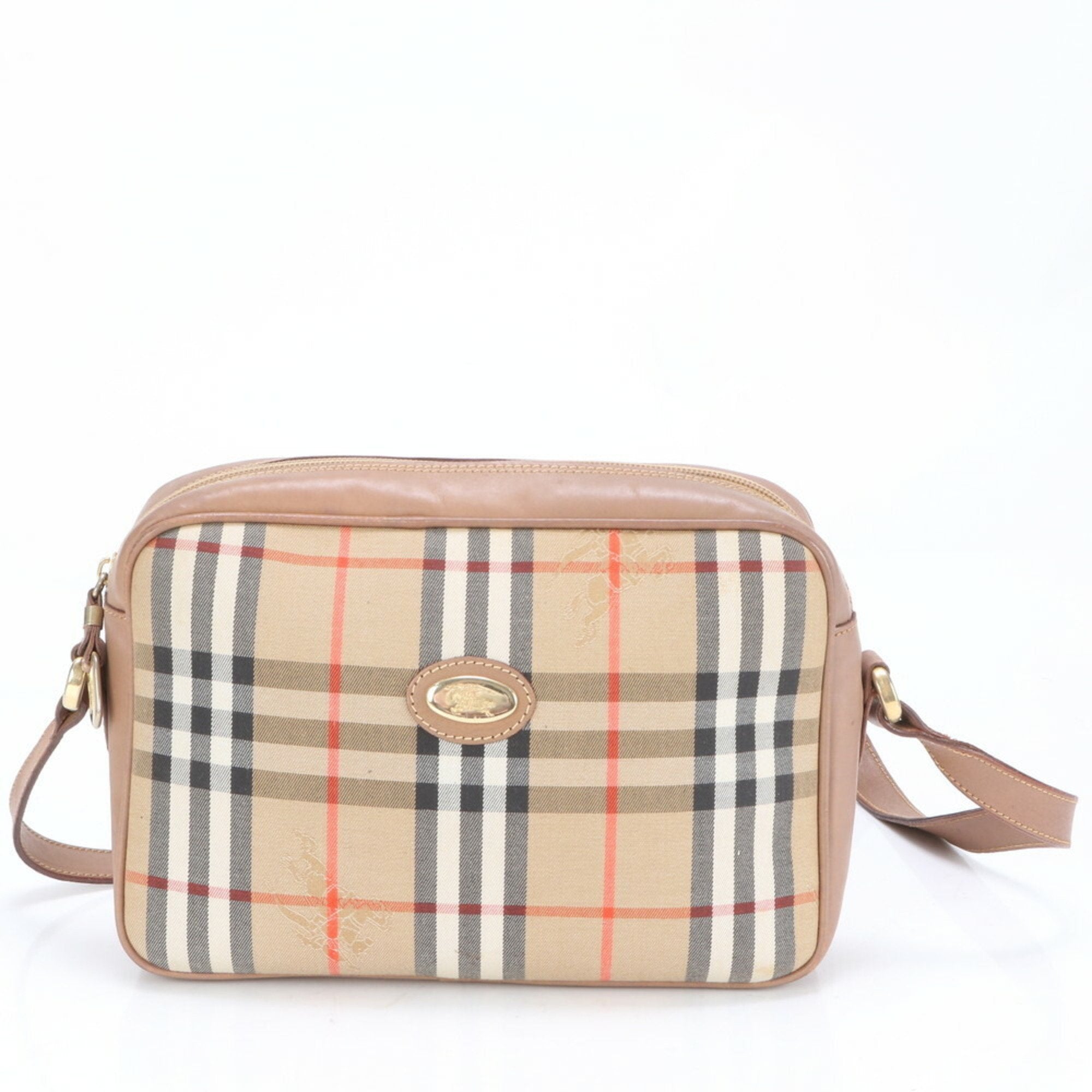 Burberry Leather Canvas Shoulder Bag (Pre-Owned)