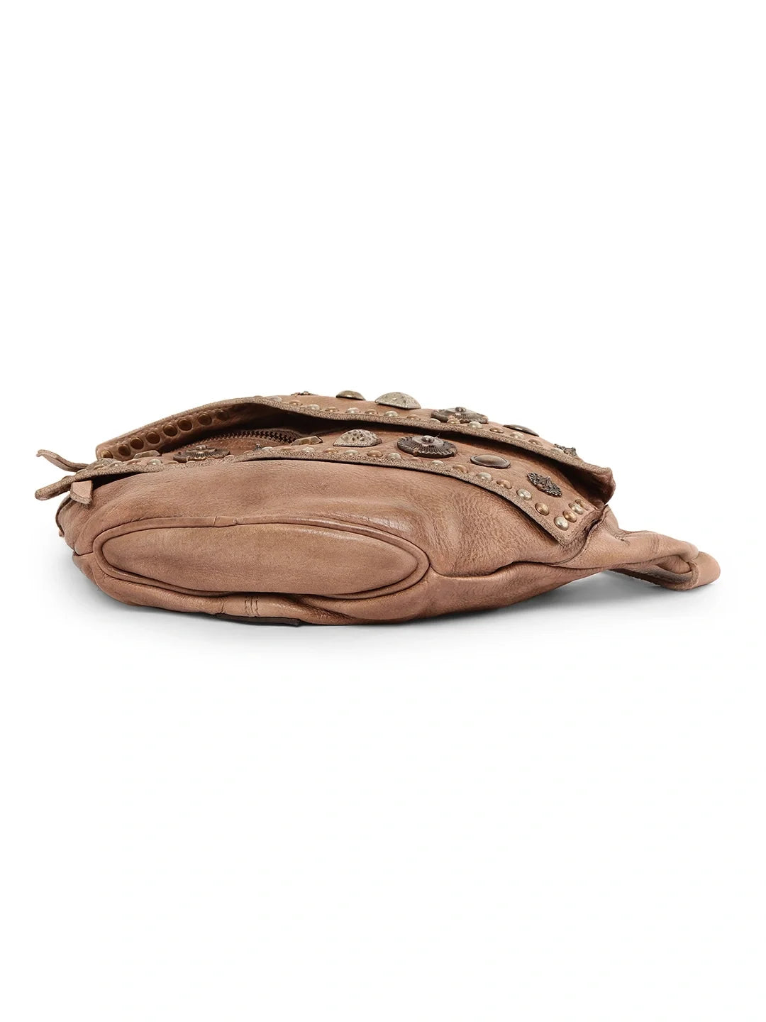 Vintage Olive Studded Genuine Leather Waist Bag