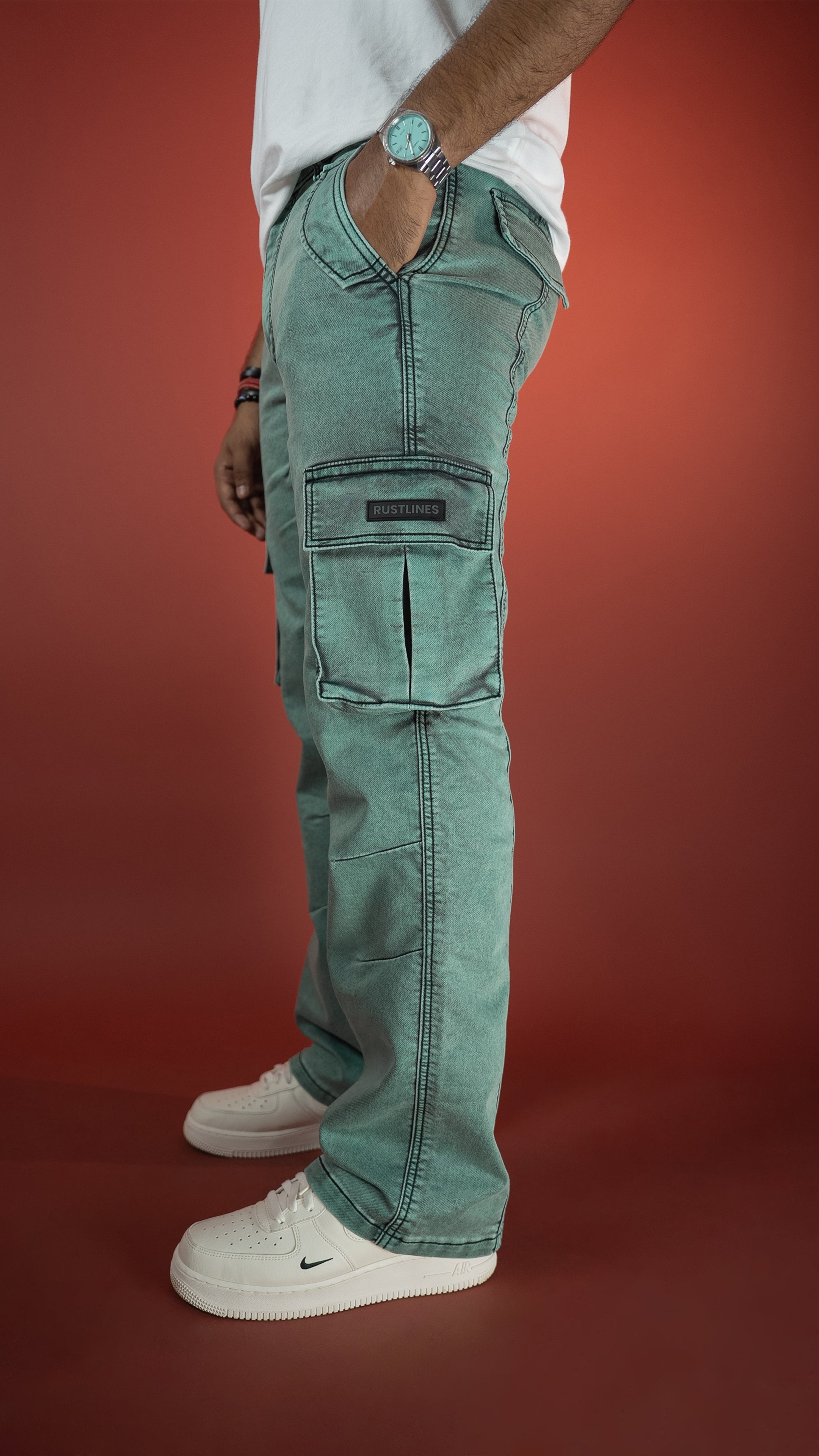 GREEN DENIM MEN'S CARGO