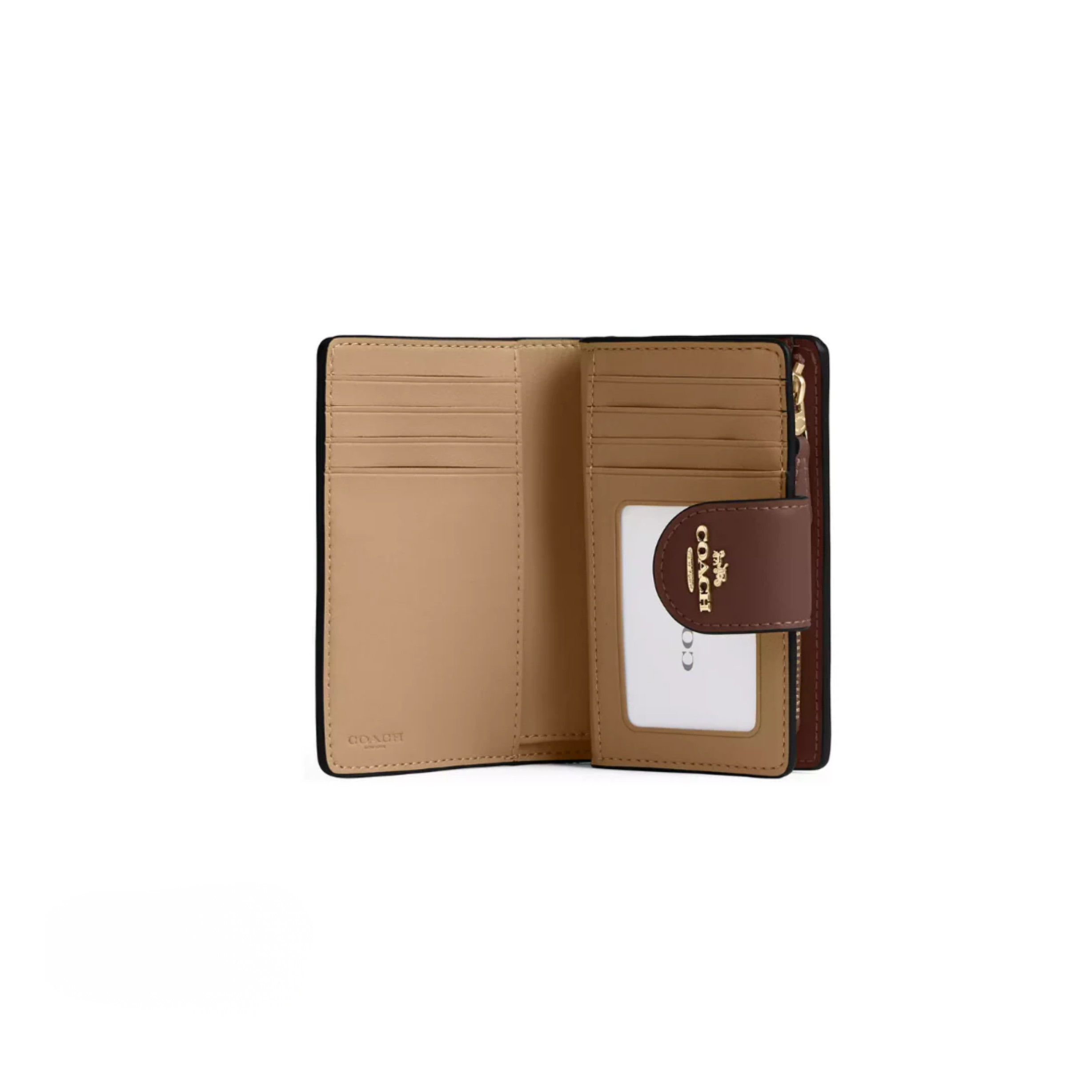Coach Medium Corner Zip Wallet In Signature Canvas Gold Tan Brown