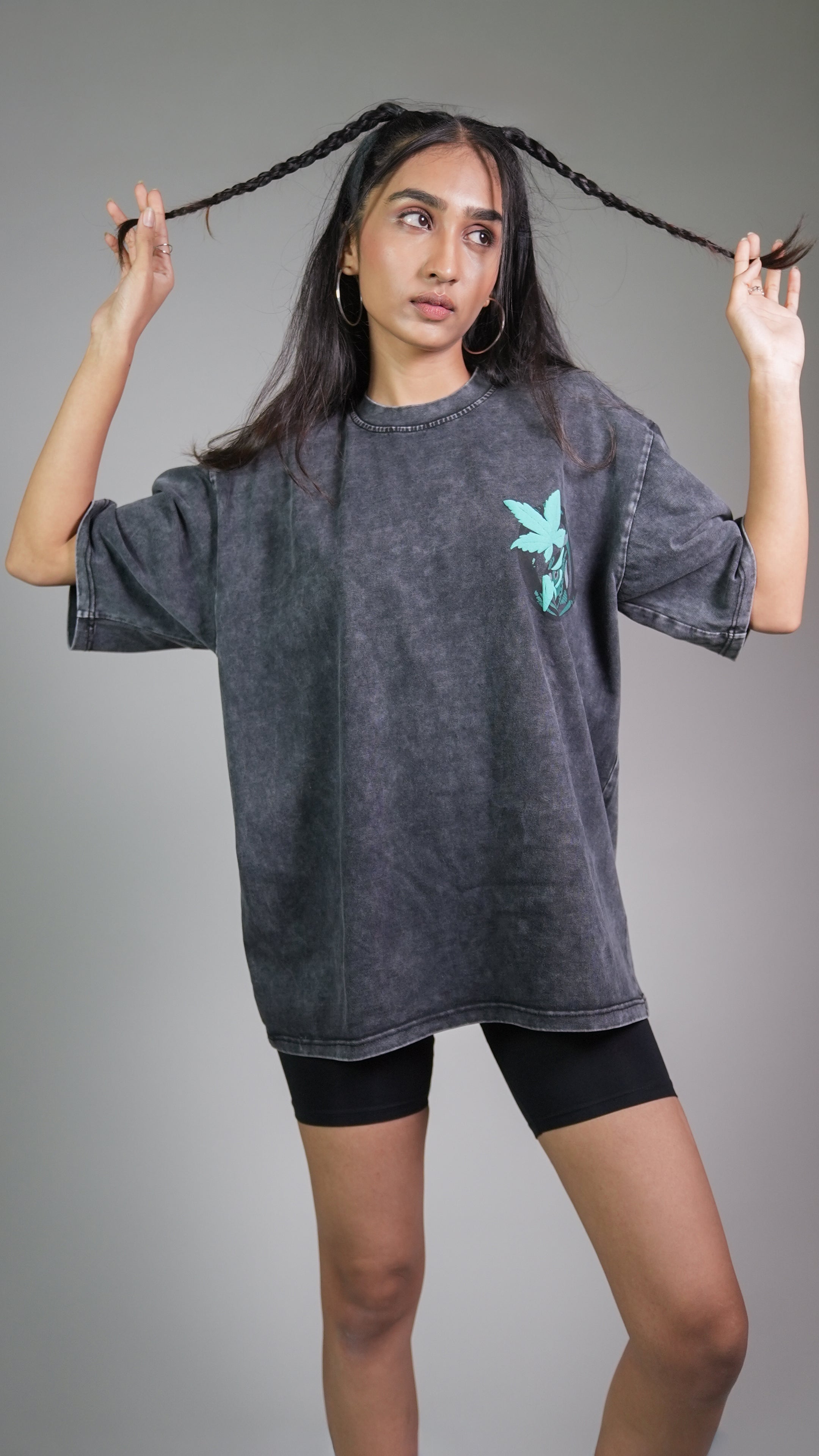 OWL VISION DARK GREY ACIDWASH WOMEN’S OVERSIZED T-SHIRT