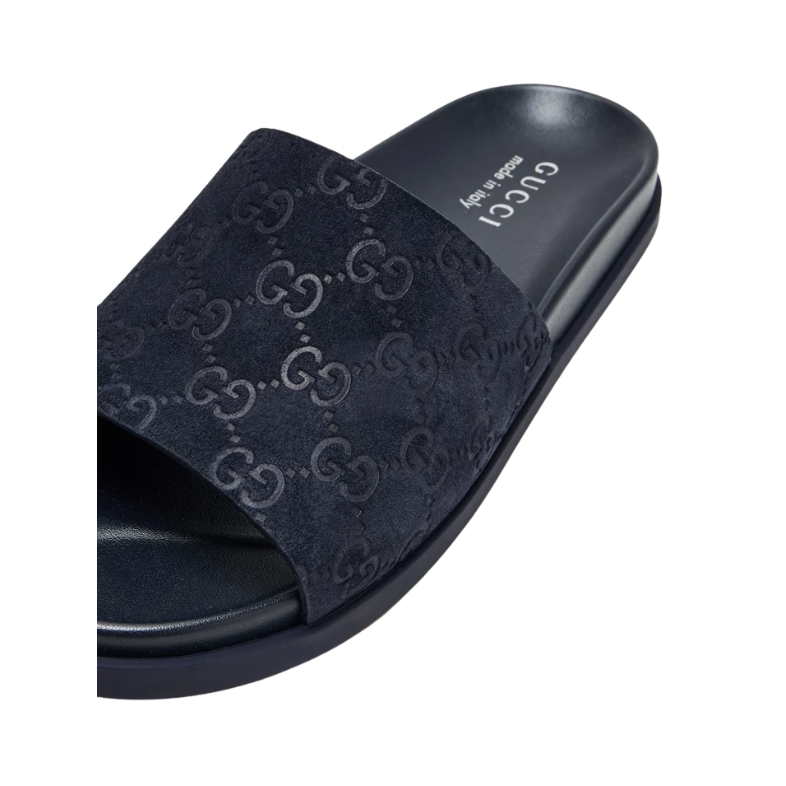 GUCCI SUEDE SLIDES NAVY BLUE