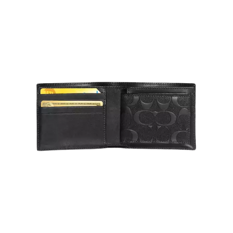 COACH BLACK SMOOTH LEATHER 3 IN 1 WALLET