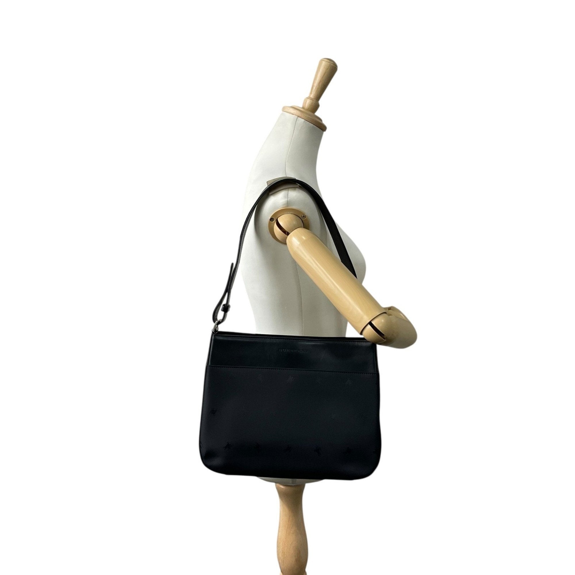 Burberry Nylon Leather Handbag Shoulder Bag (Pre-Owned)