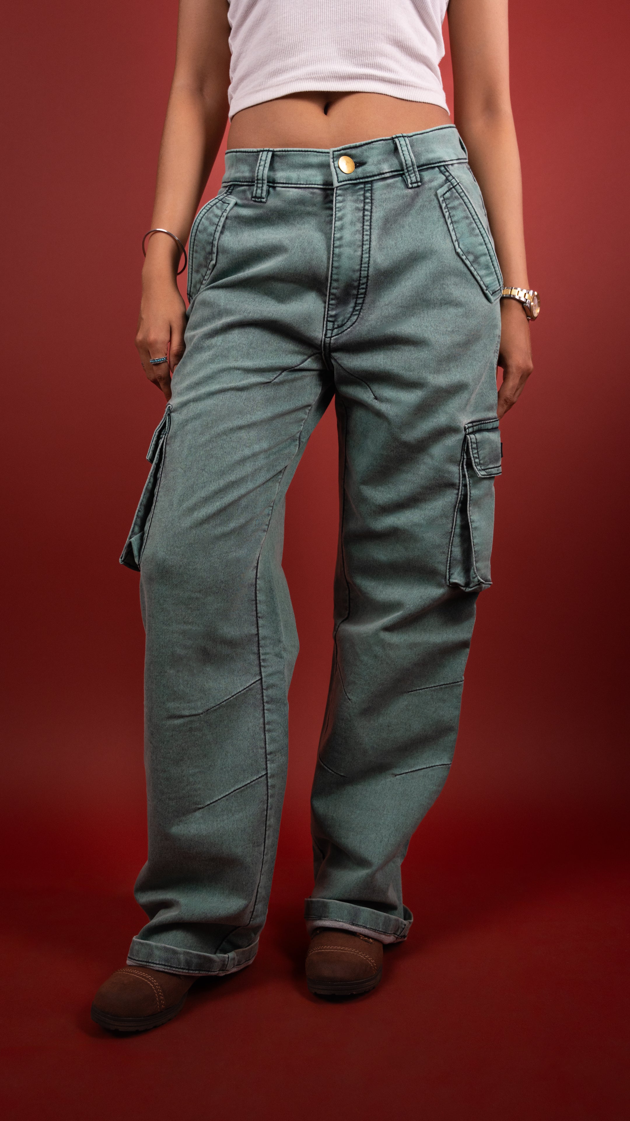 GREEN DENIM WOMEN'S CARGO
