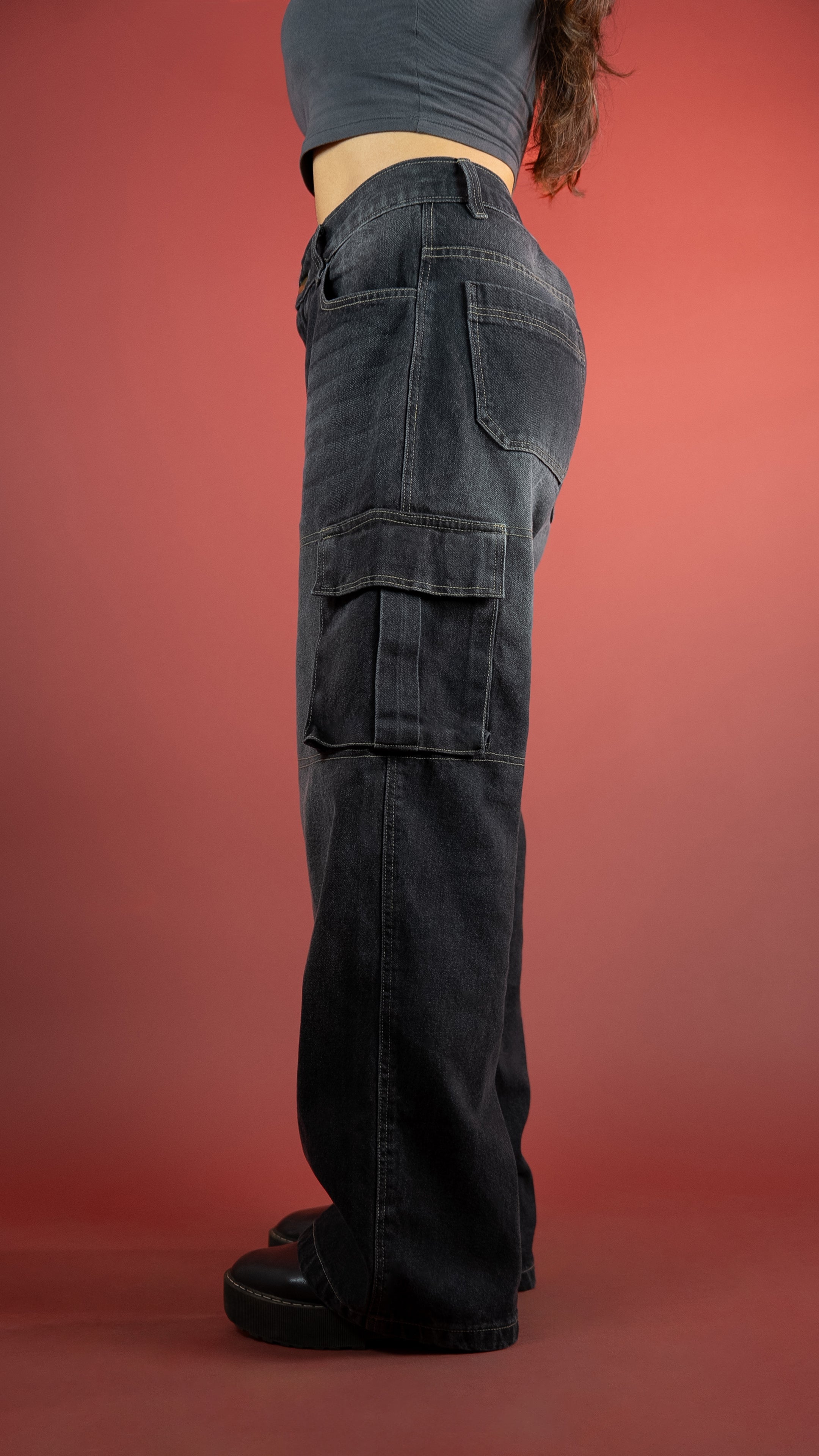 BLACK DENIM WOMEN'S CARGO