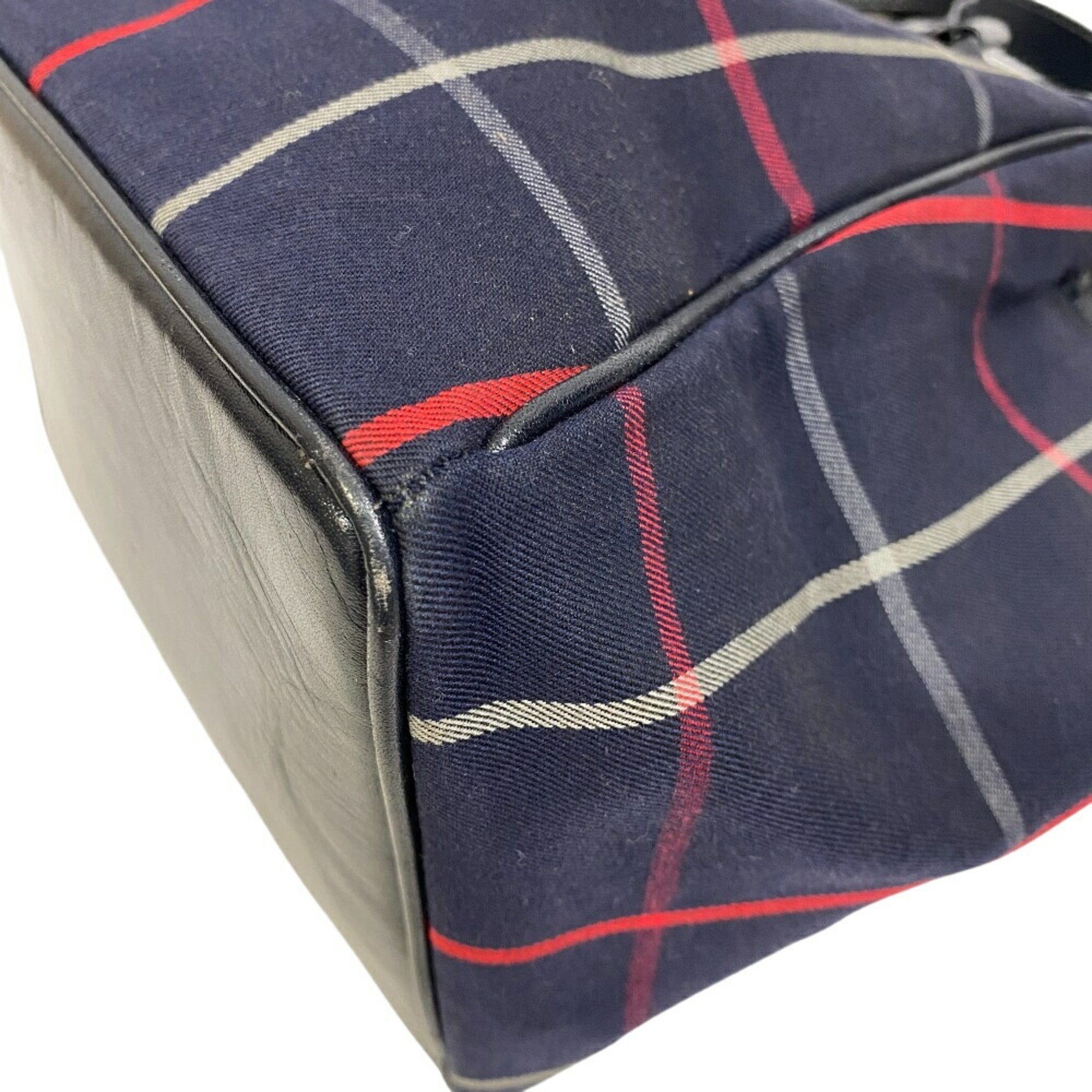 Burberry Burberrys Navy Color Canvas Leather Shoulder Bag (Pre-Owned)