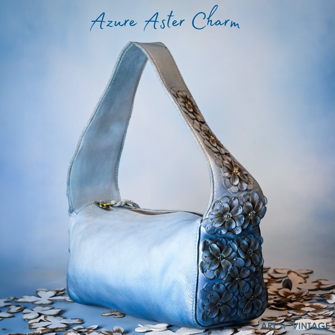 Azure Aster Charm: Elevate Your Look with Our Leather hand Bag