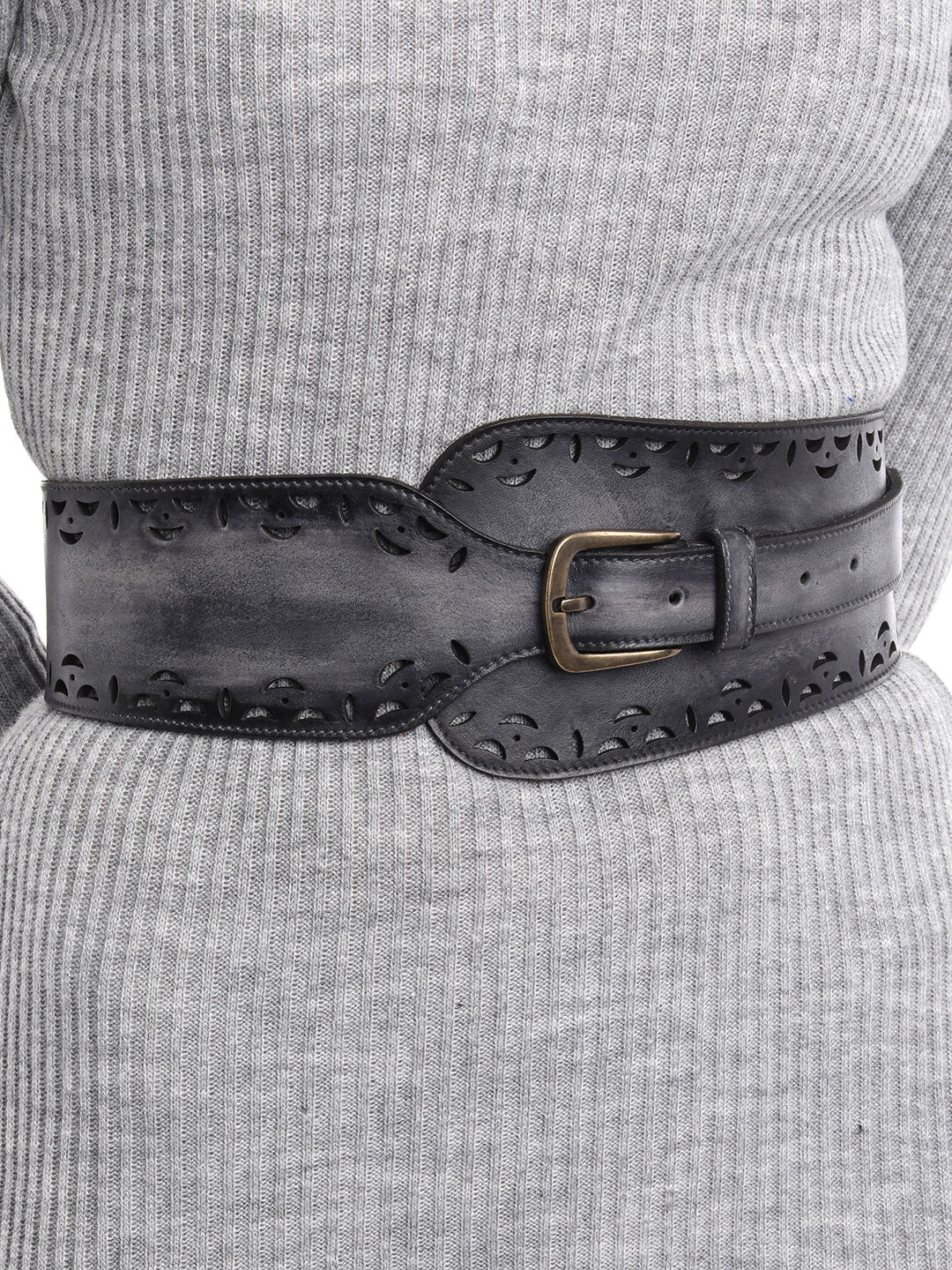 Washed Black Womens Genuine Leather Belt by Art N Vintage