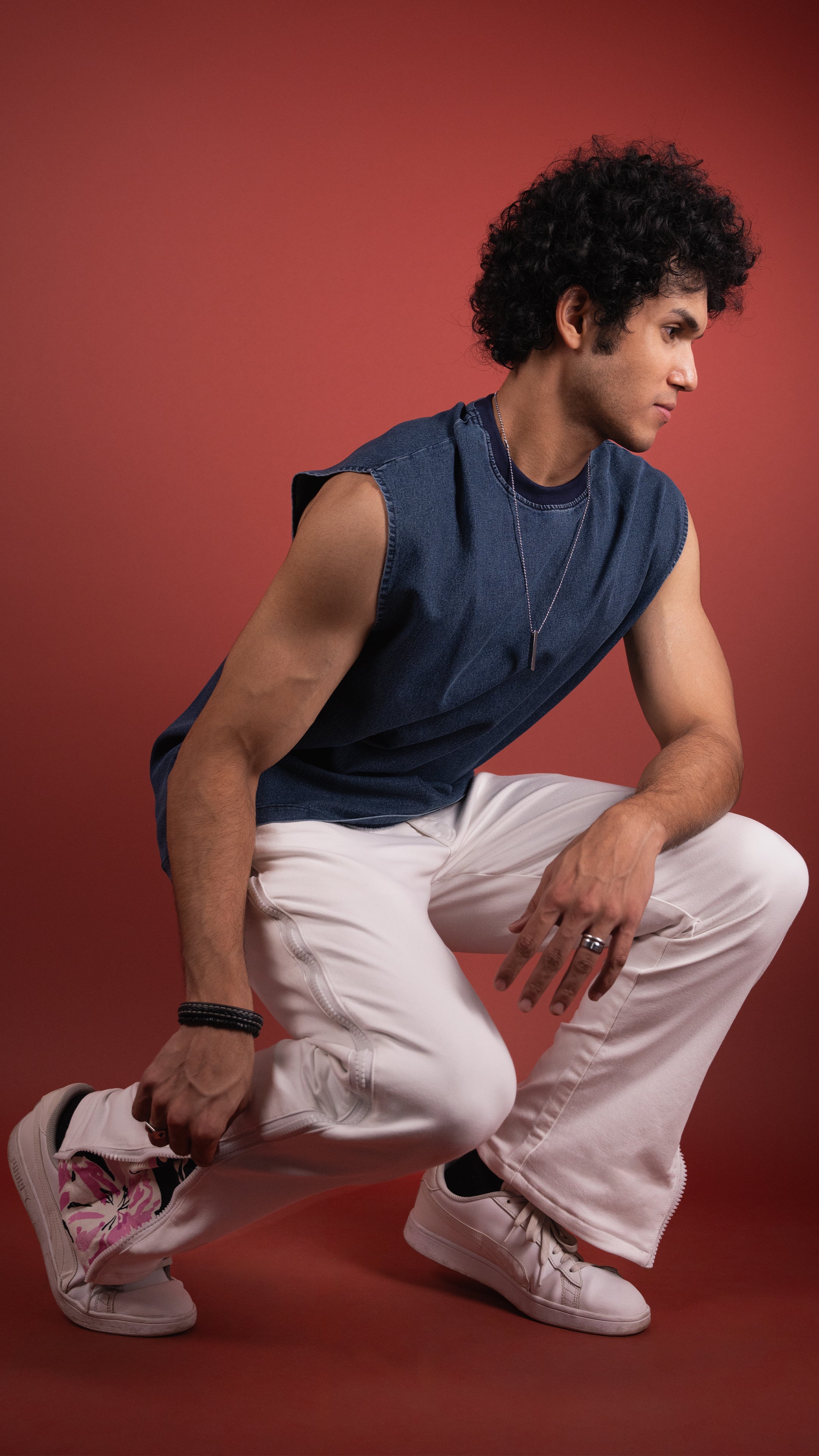 BLUE DENIM MEN'S TANK TOP