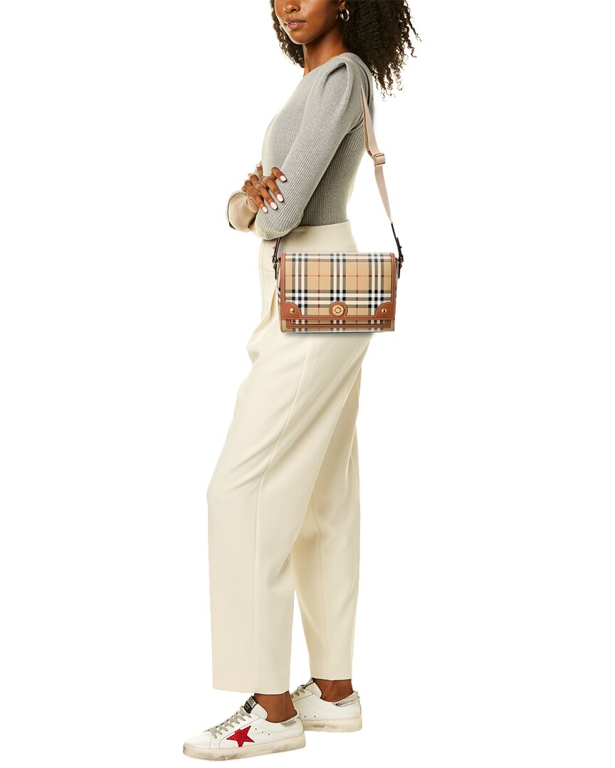 Burberry Note Check E-Canvas & Leather Shoulder Bag