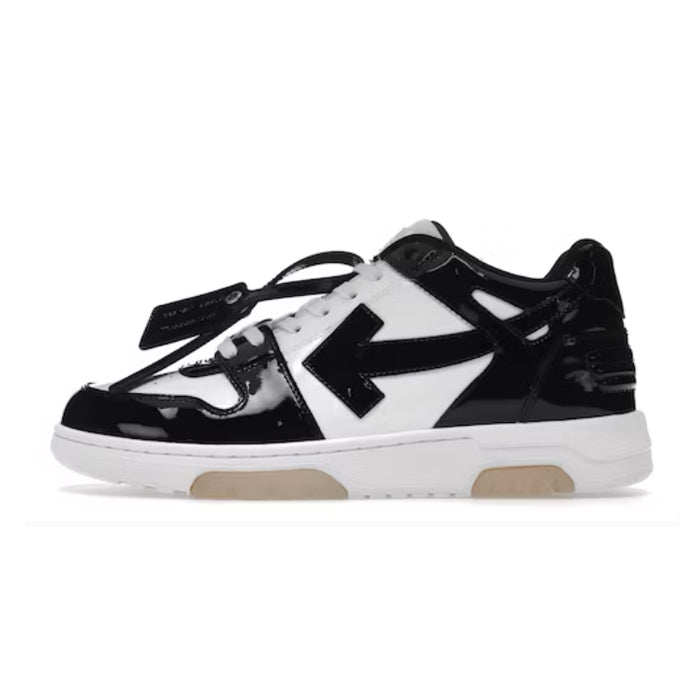 OFF-WHITE Out Of Office OOO Low Tops Patent Black White Available at Pick your kiicks.