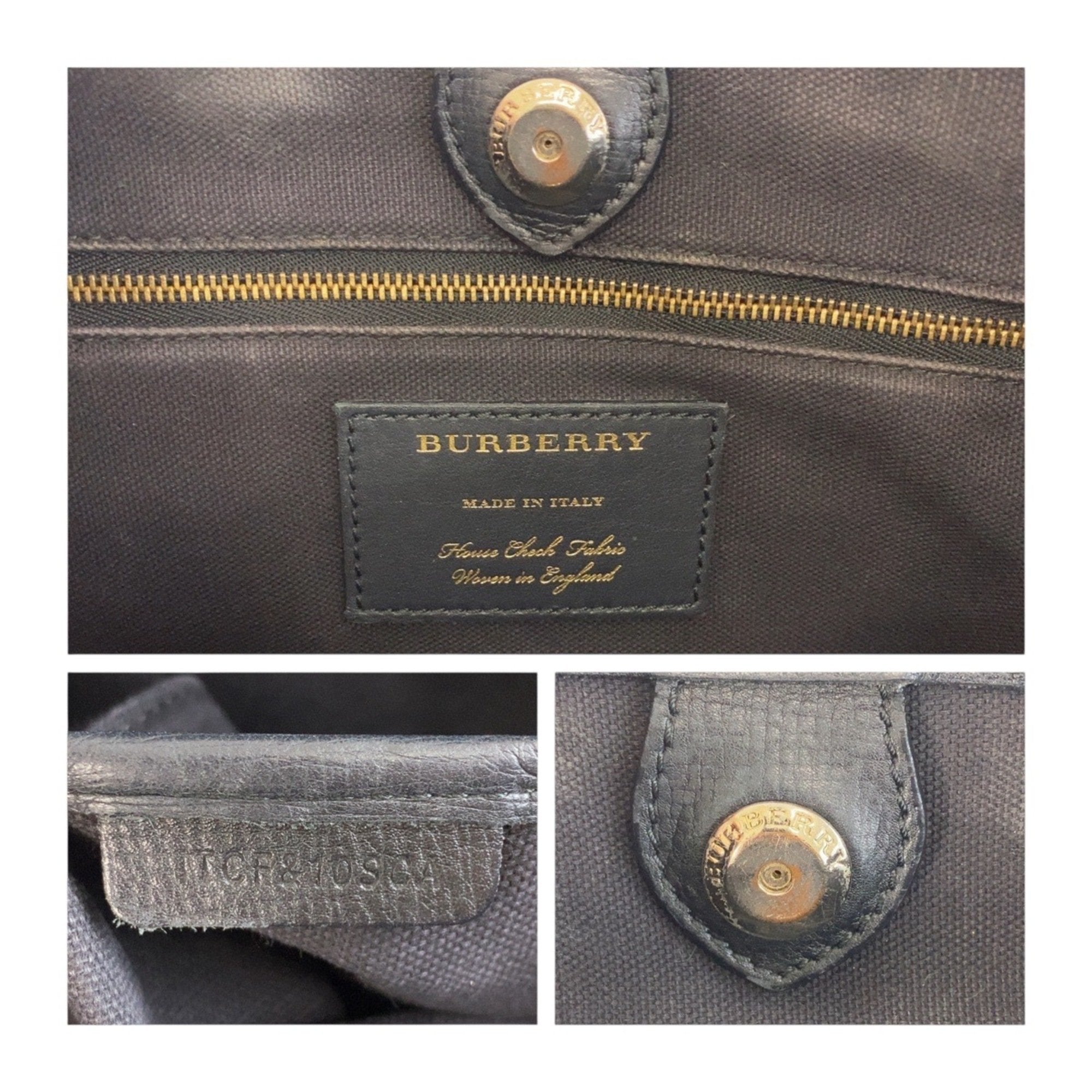 Burberry Leather Canvas Shoulder Bag Tote Bag (Pre-Owned)