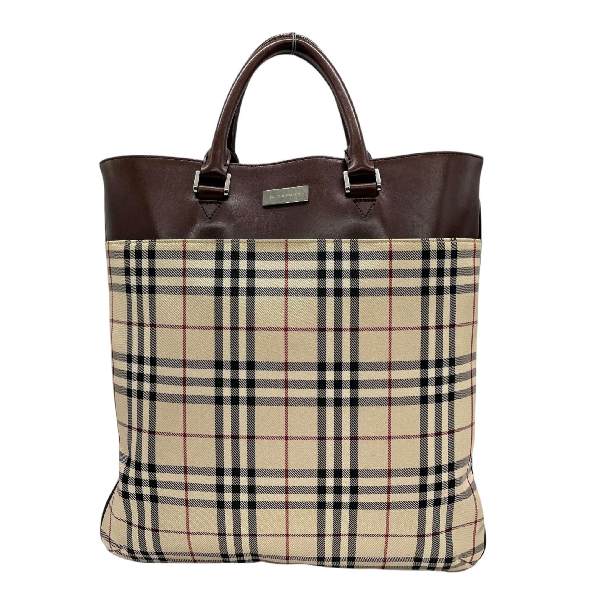 Burberry Canvas Leather Handbag Tote Bag (Pre-Owned)