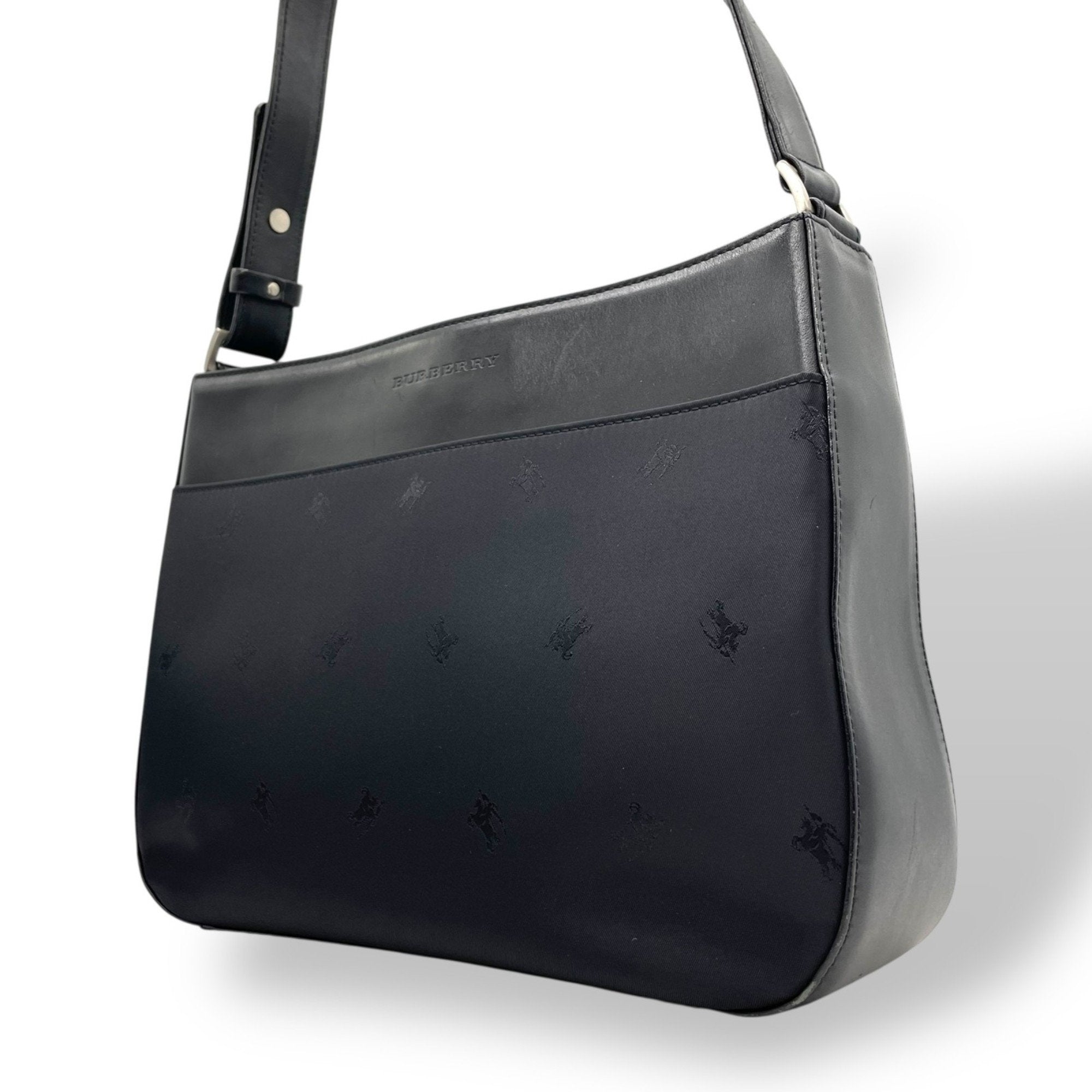 Burberry Nylon Leather Handbag Shoulder Bag (Pre-Owned)