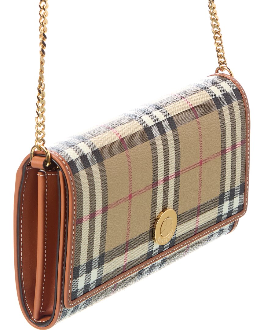 Burberry Check E-Canvas & Leather Wallet On Chain