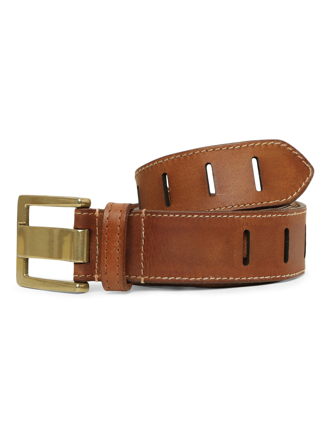 Tan Leather Laser-Cut Design Men's Belt by Art N Vintage
