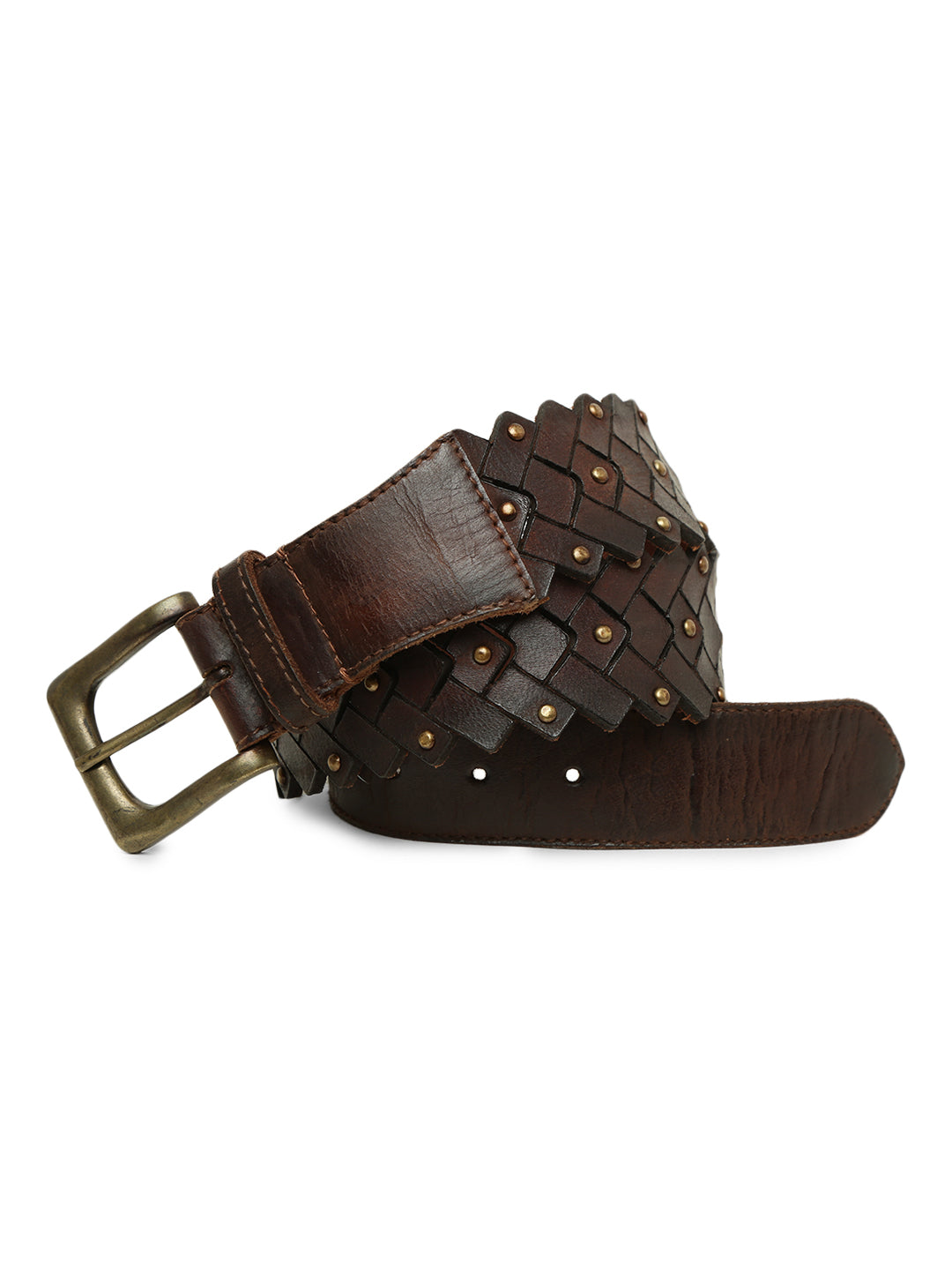 Brown Leather Interlinked Weaving Belt By Art N Vintage