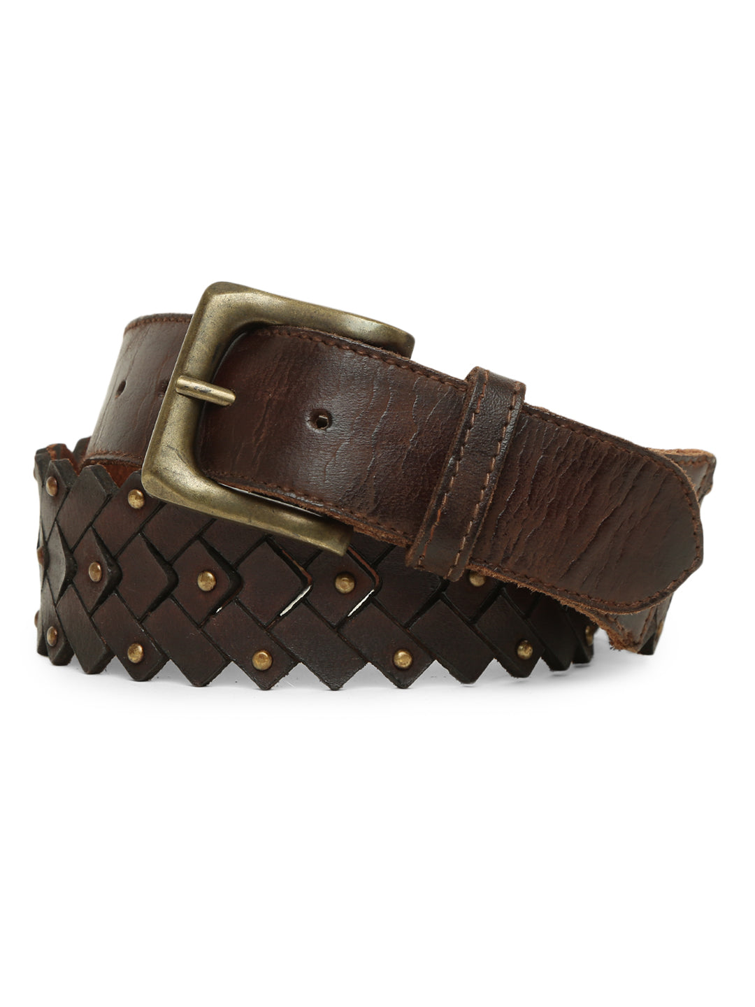Brown Leather Interlinked Weaving Belt By Art N Vintage