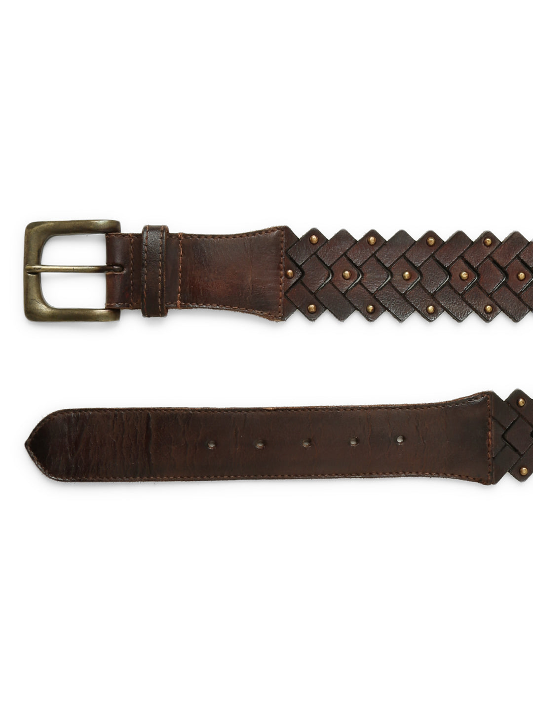 Brown Leather Interlinked Weaving Belt By Art N Vintage