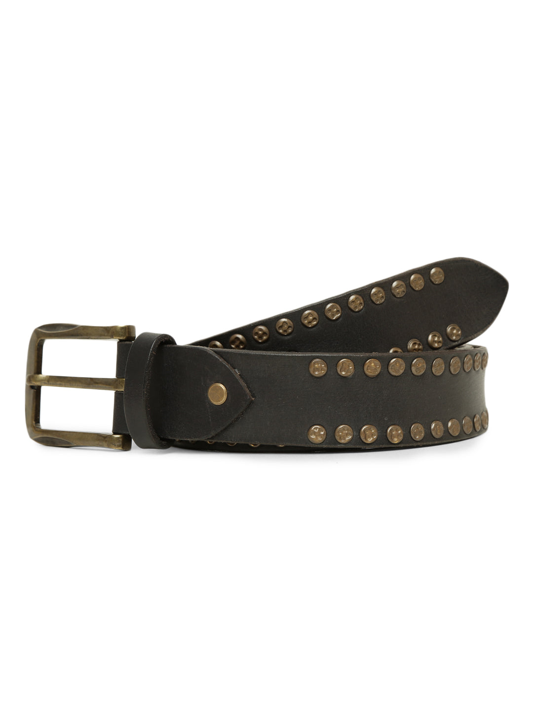 Rustic Rebel: Black Genuine Leather Studded Men's Belt - Stylish & Durable by Art N Vintage