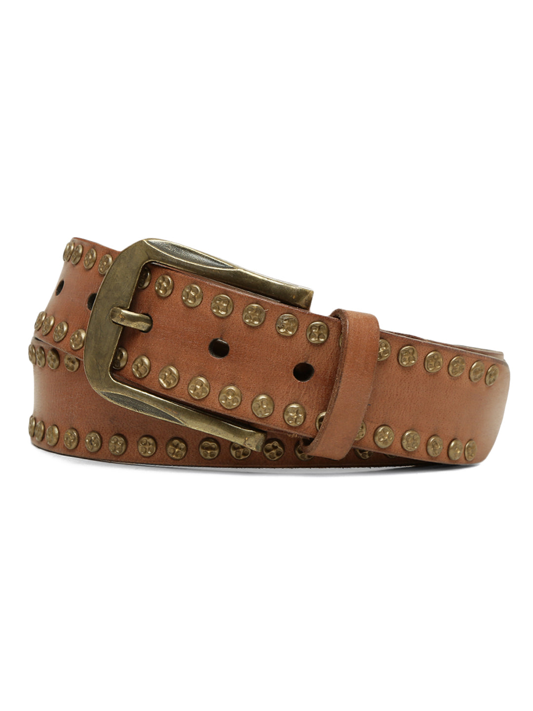 Rustic Rebel: Cognac Genuine Leather Studded Men's Belt - Stylish & Durable by Art N Vintage