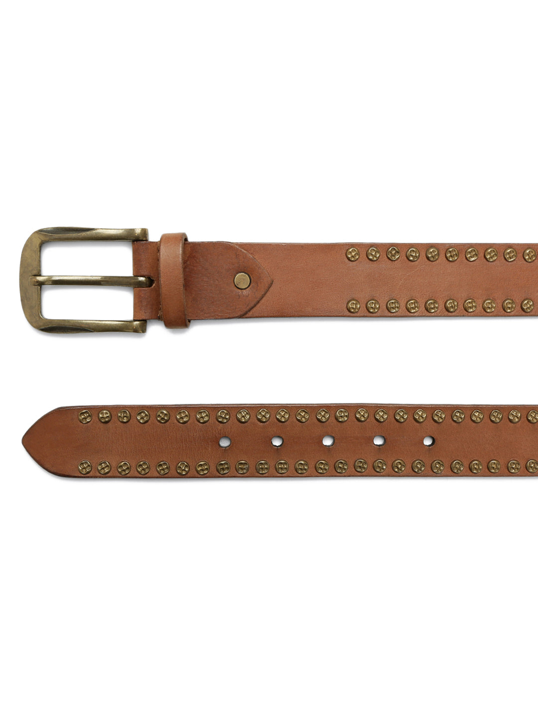 Rustic Rebel: Cognac Genuine Leather Studded Men's Belt - Stylish & Durable by Art N Vintage