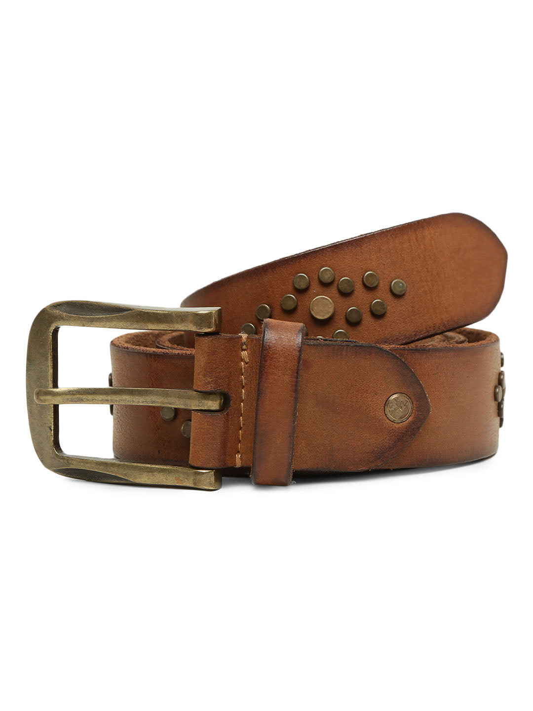 Cognac mens Studded Leather Belt By Art N Vintage