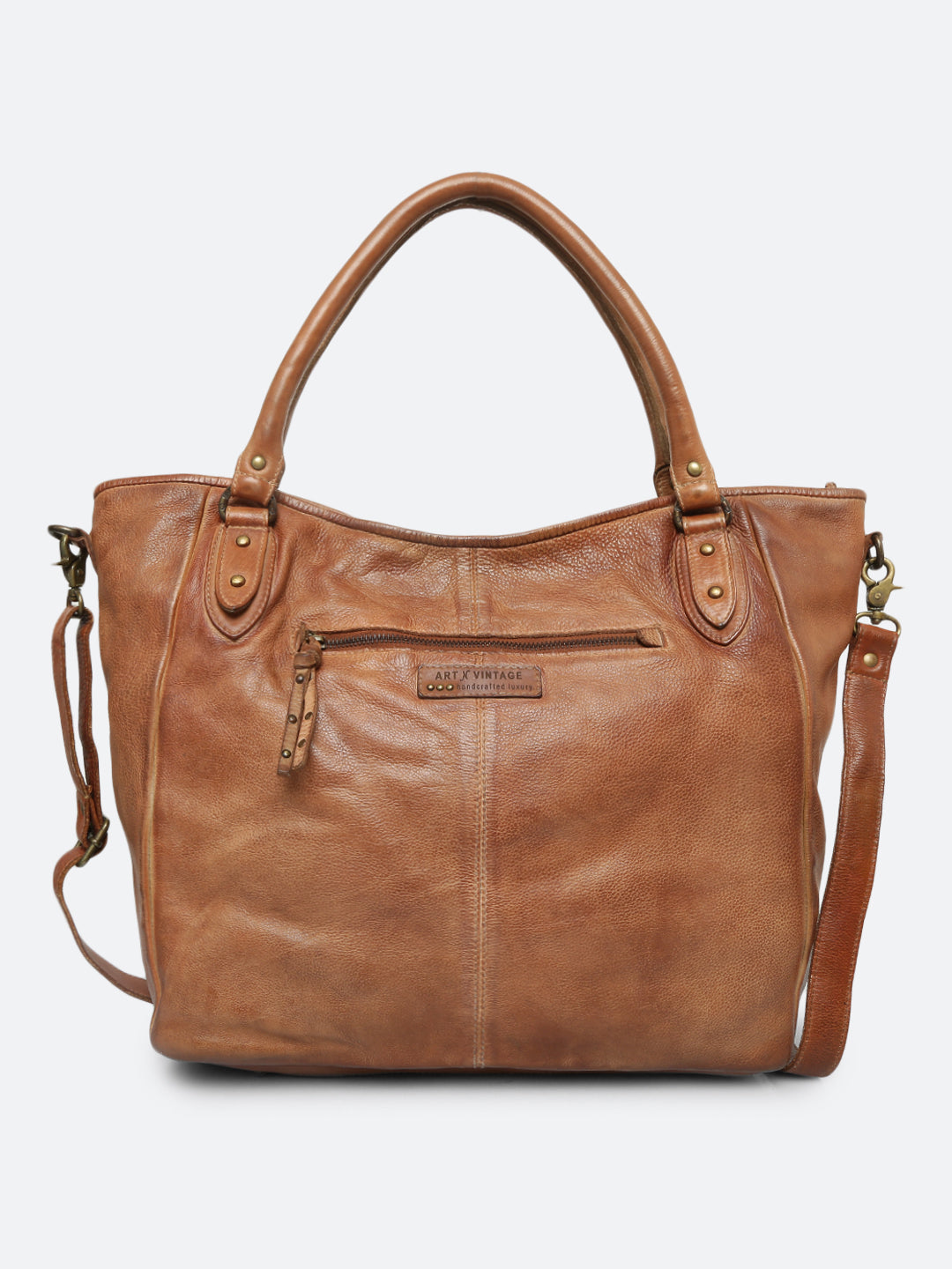 Genuine Black Leather Tote Bag With Patchwork