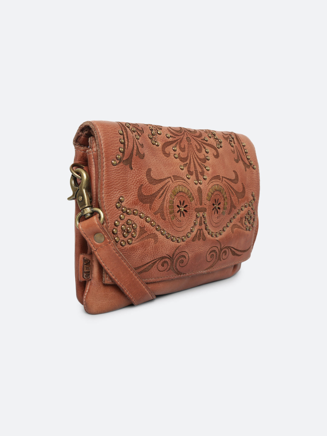 Teresa: Oak Leather Floral Laser Etched Crossbody Bag