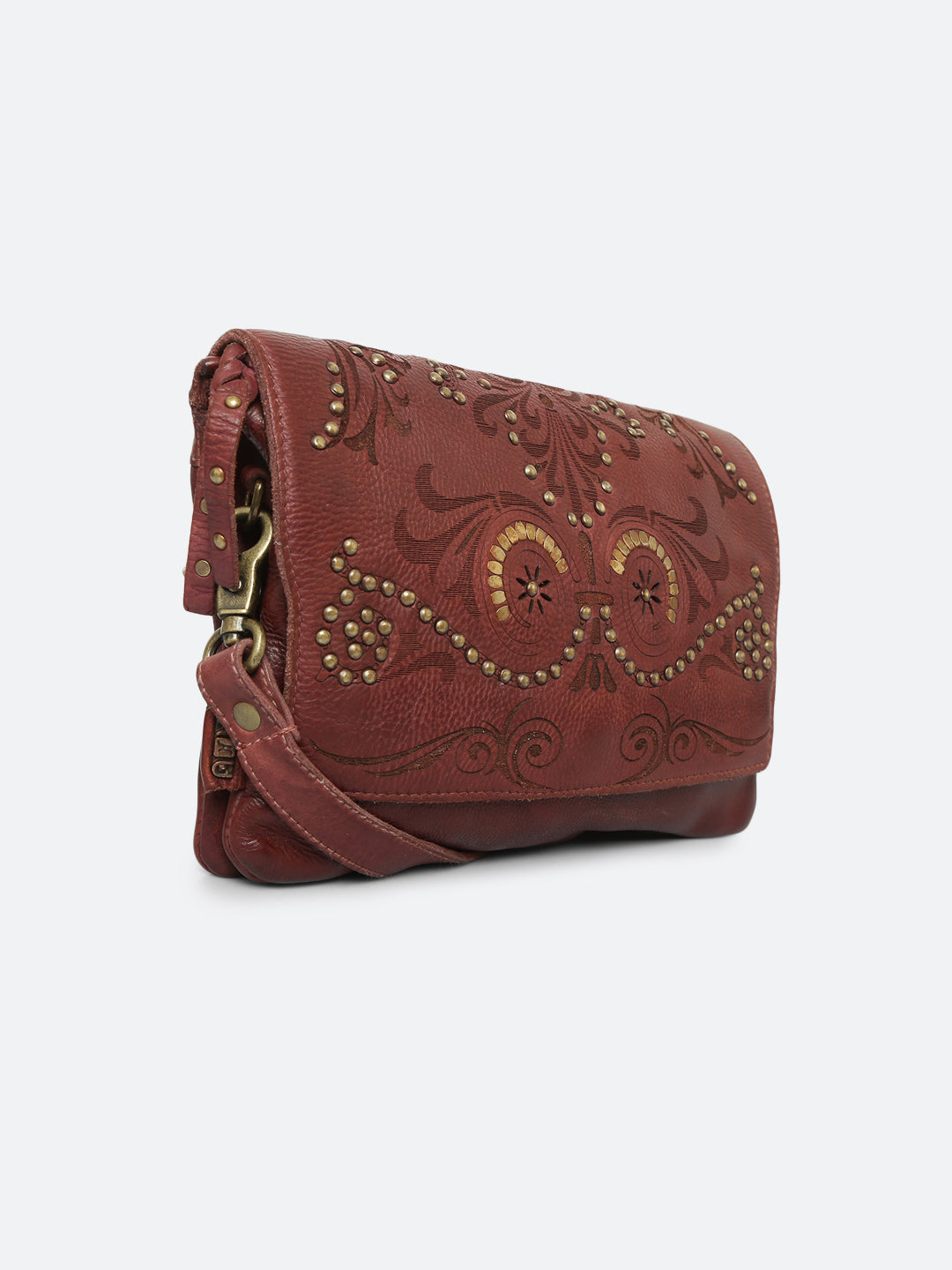 Teresa: Oak Leather Floral Laser Etched Crossbody Bag