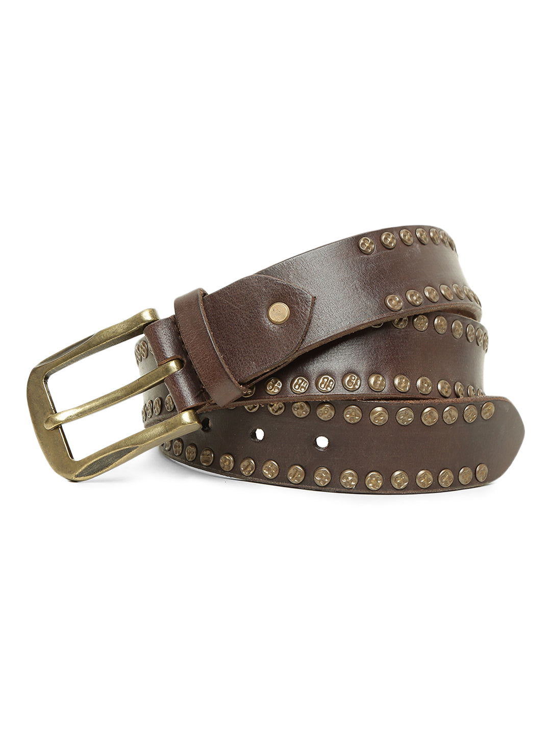 Rustic Rebel: Brown Genuine Leather Studded Men's Belt - Stylish & Durable byArt N Vintage